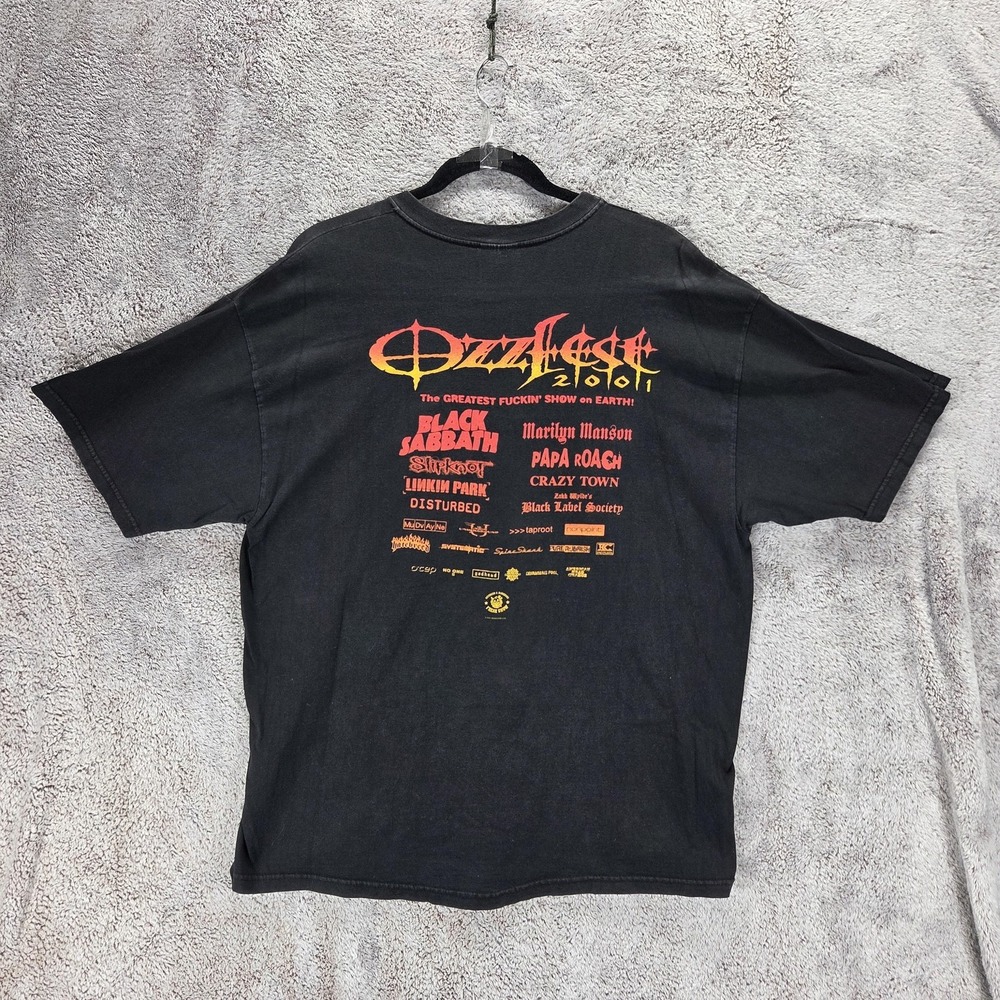 Vintage Hanes Ozzfest 2001 Shirt Mens XL Black Tour Band Concert Metal Tee